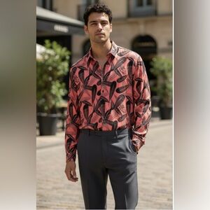 Versace Collection “Trend” Coral Feather Print Shirt SZ 18(45)
